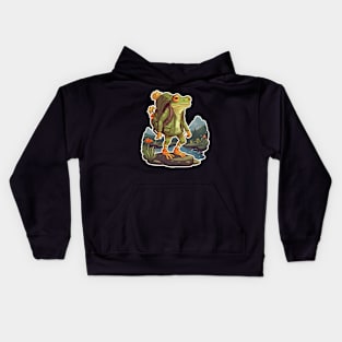 Frog traveler hiking with backpack Kids Hoodie